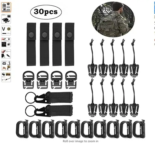 best molle attactments 9 Golden^Li Tactical Molle Clips Attachments Set, 30pcs Perfect Grip Tactical Bag Strap Tool Backpack - Copy